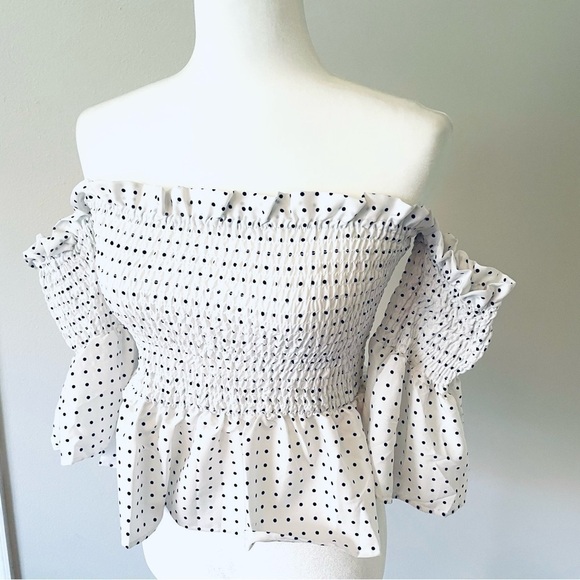 Polka Dot Off Shoulder Flounce Sleeve Crop Top - Size Large - Picture 7 of 13